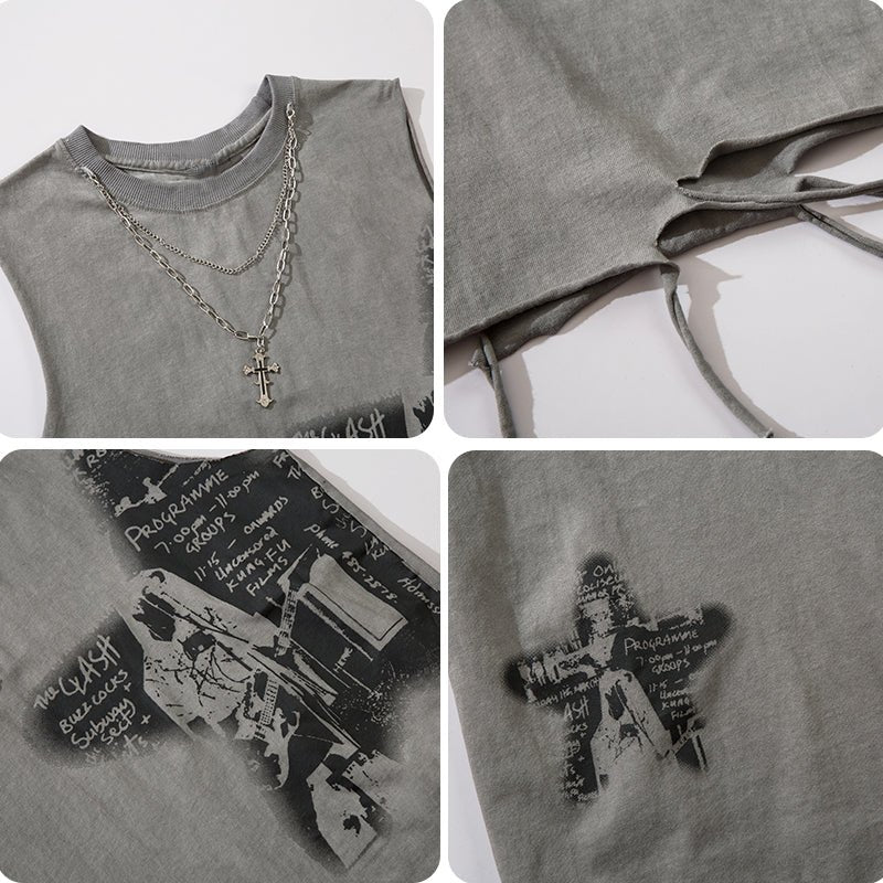 Ripped Sleeveless Vest with cross necklace