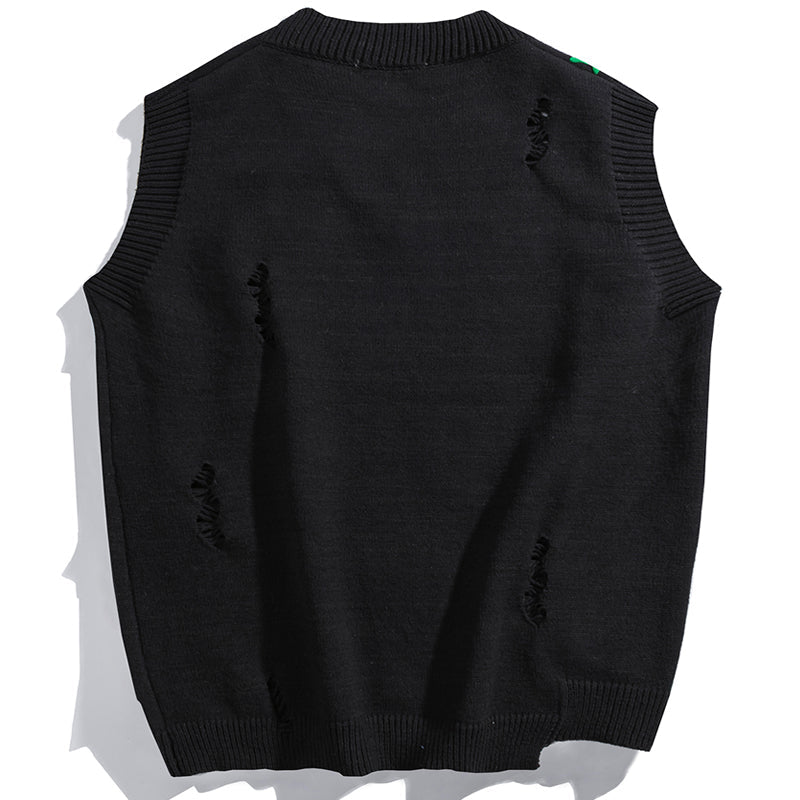 black Ripped Sweater Vest
