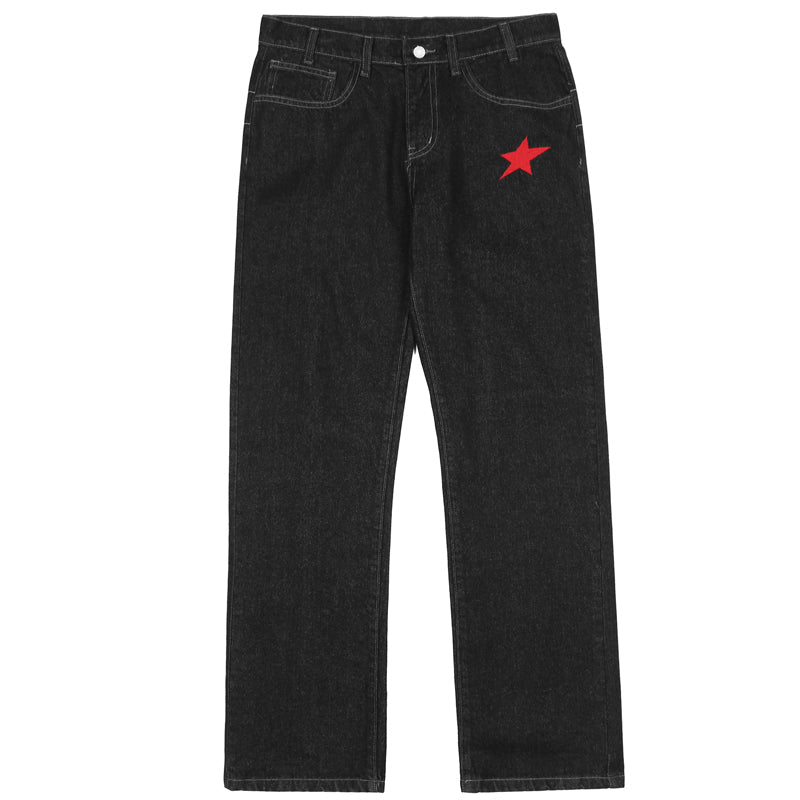  Straight Leg Jeans Embroidery Star