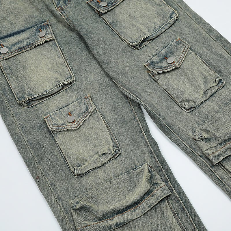 blue cargo jeans with multi pockets patch