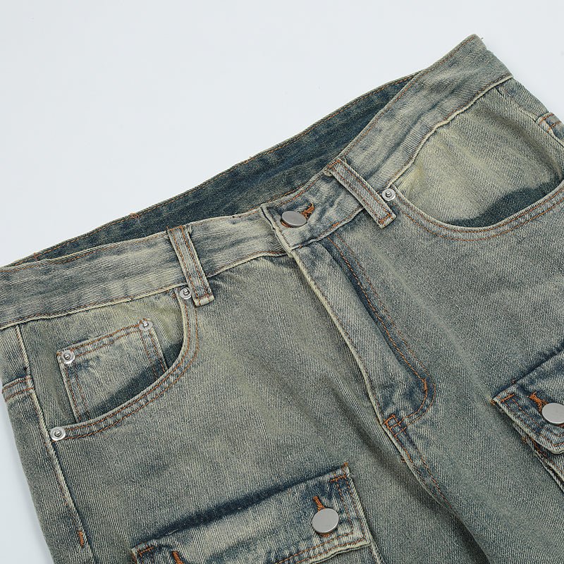 straight leg blue jeans with multi pockets