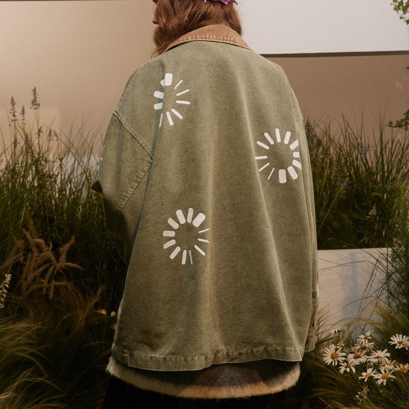 Women oversize floral denim jacket