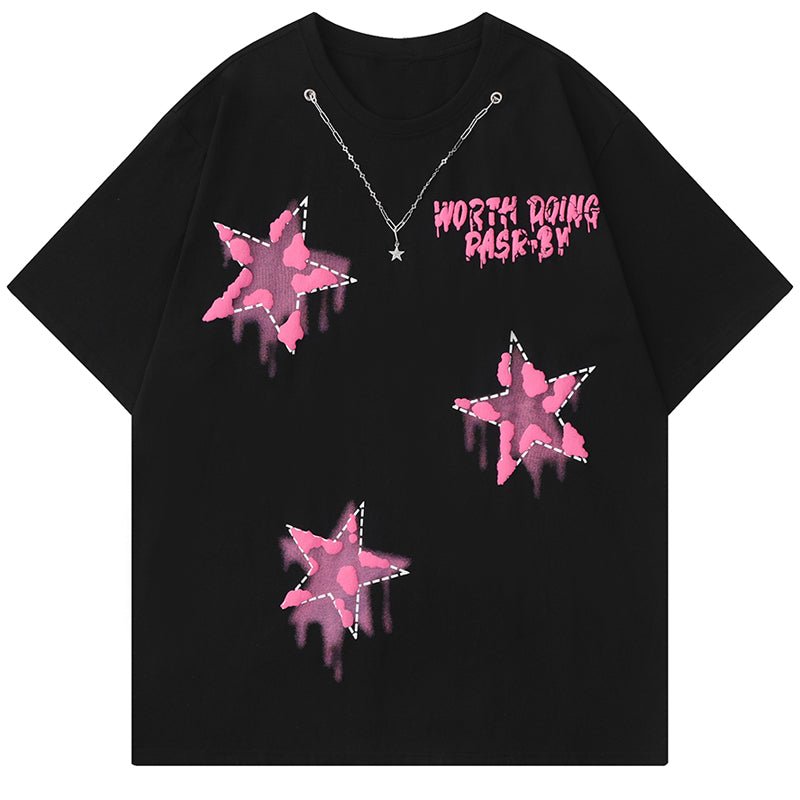 star and lettering print t-shirt