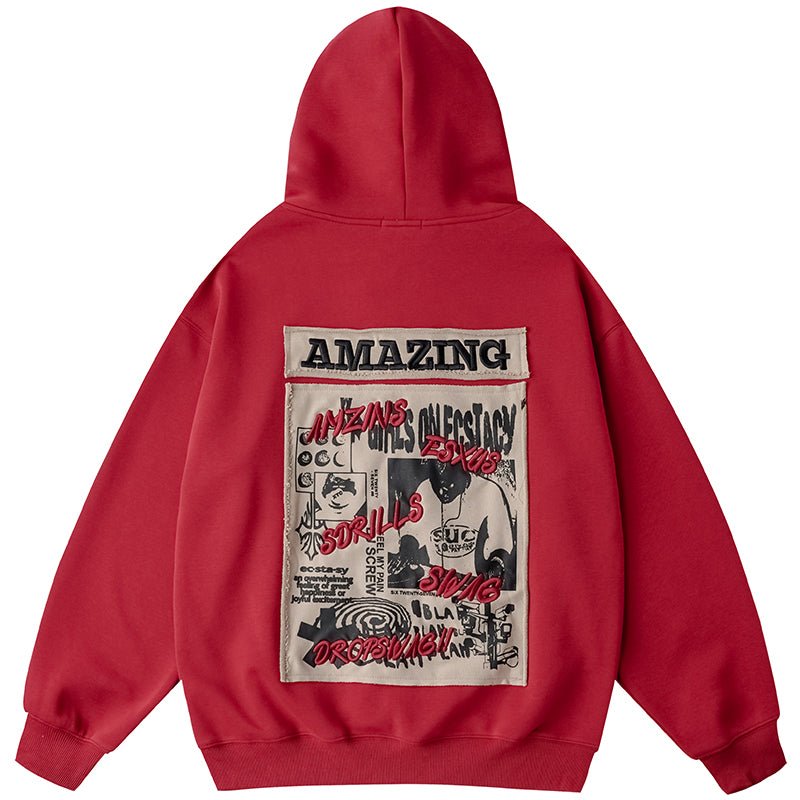 red patch graphic hoodie