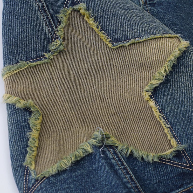 Lemandik Vintage Wash Denim Shorts Star Patch