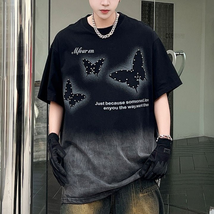 crew neck butterfly pattern t-shirt