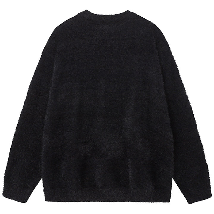 black fuzzy knit sweater