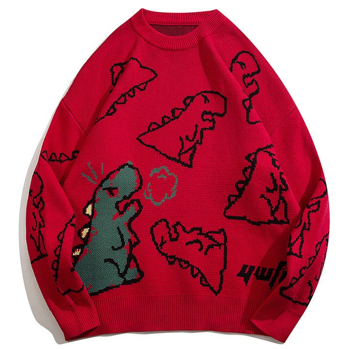 red dinosaur sweater