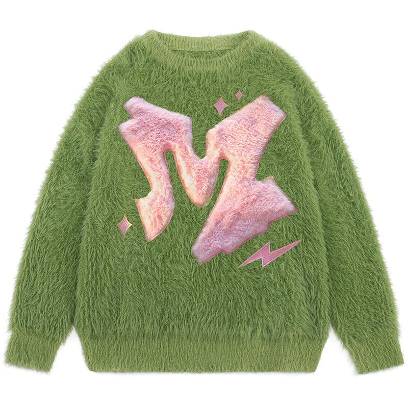 color block furry sweater