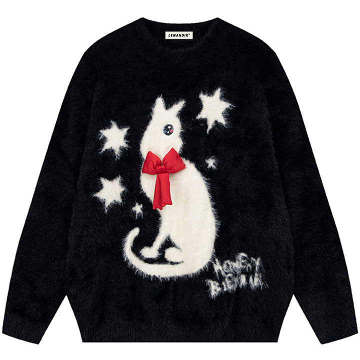 furry cat and star sweater