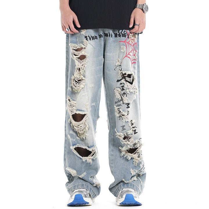 ripped hole spider web pants