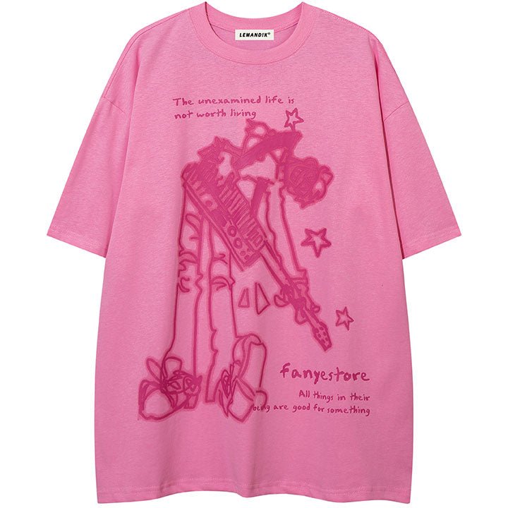 pink t-shirt with graffiti guitar boy