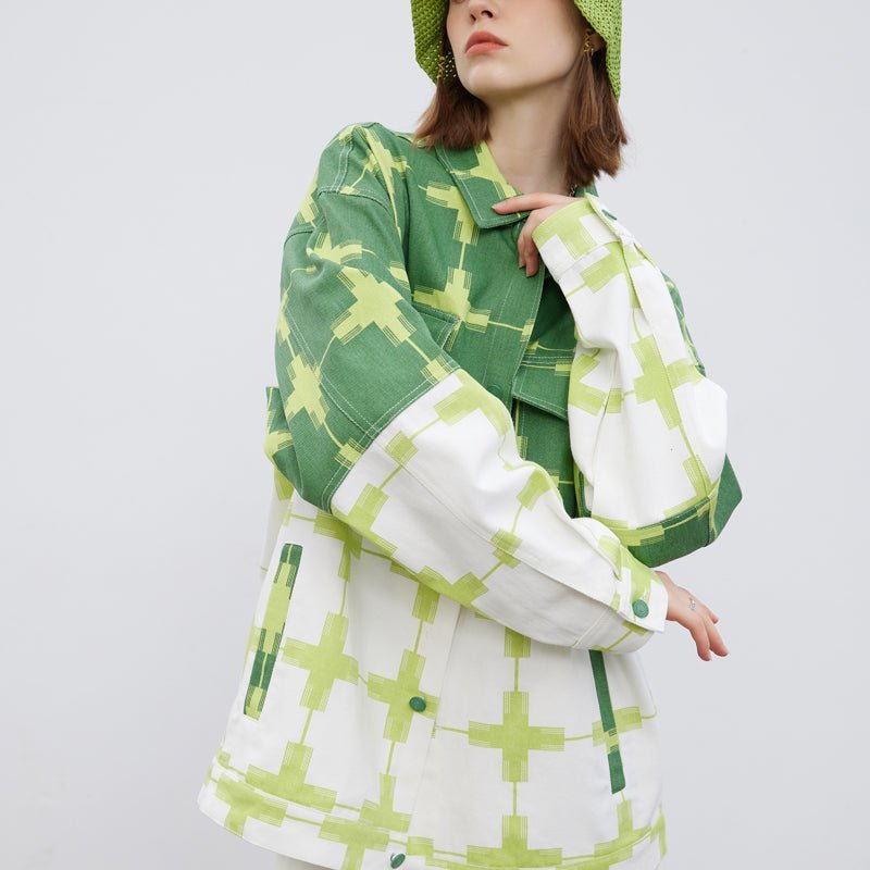 women's Green cross Denim Jacket