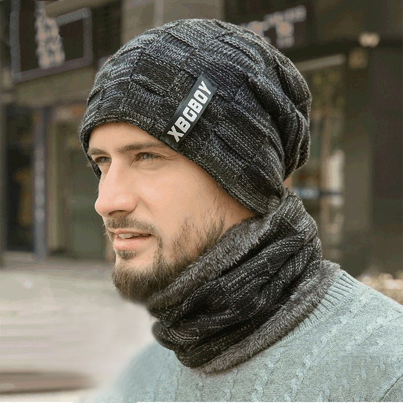 men's Woolen Knitted Cap with Scarf