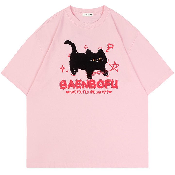 pink cat print T-shirt