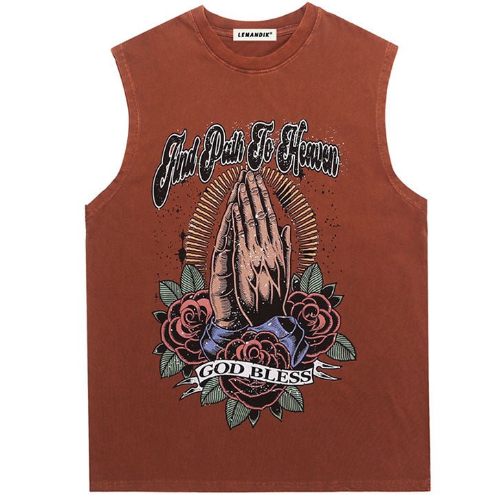 sleeveless shirts with hand and rose