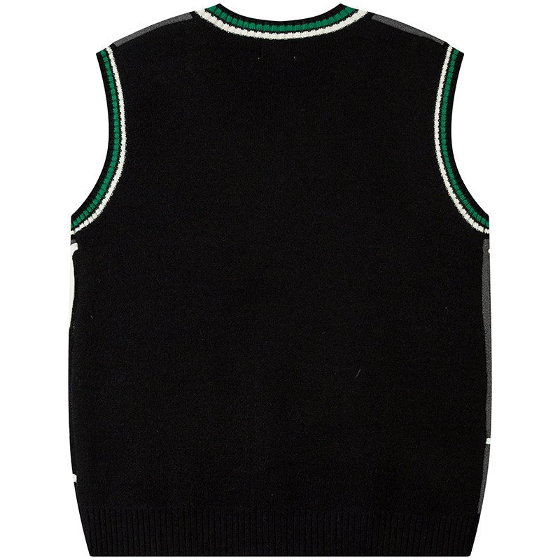 black contrast color sweater vest