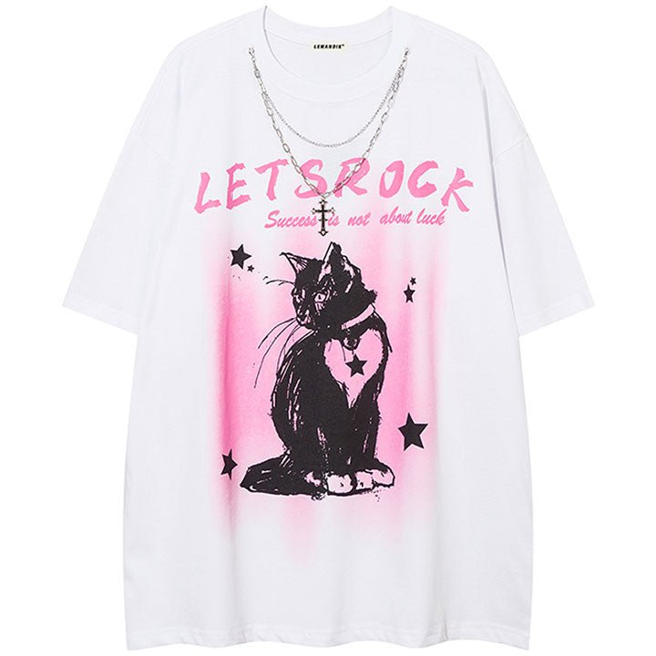 summer t-shirt with elegant cat print
