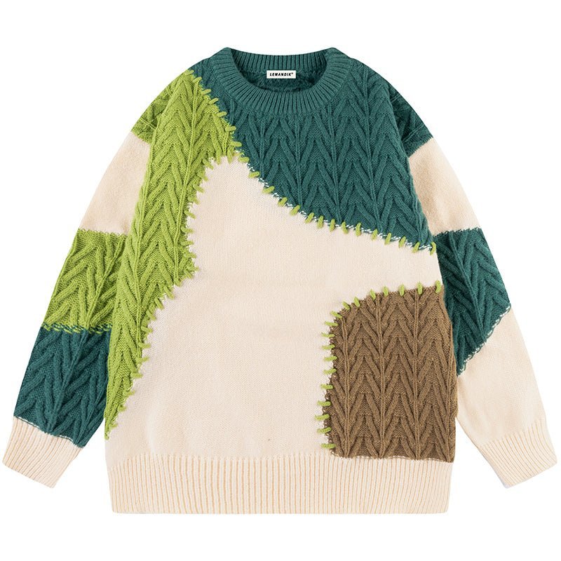 color block twist sweater