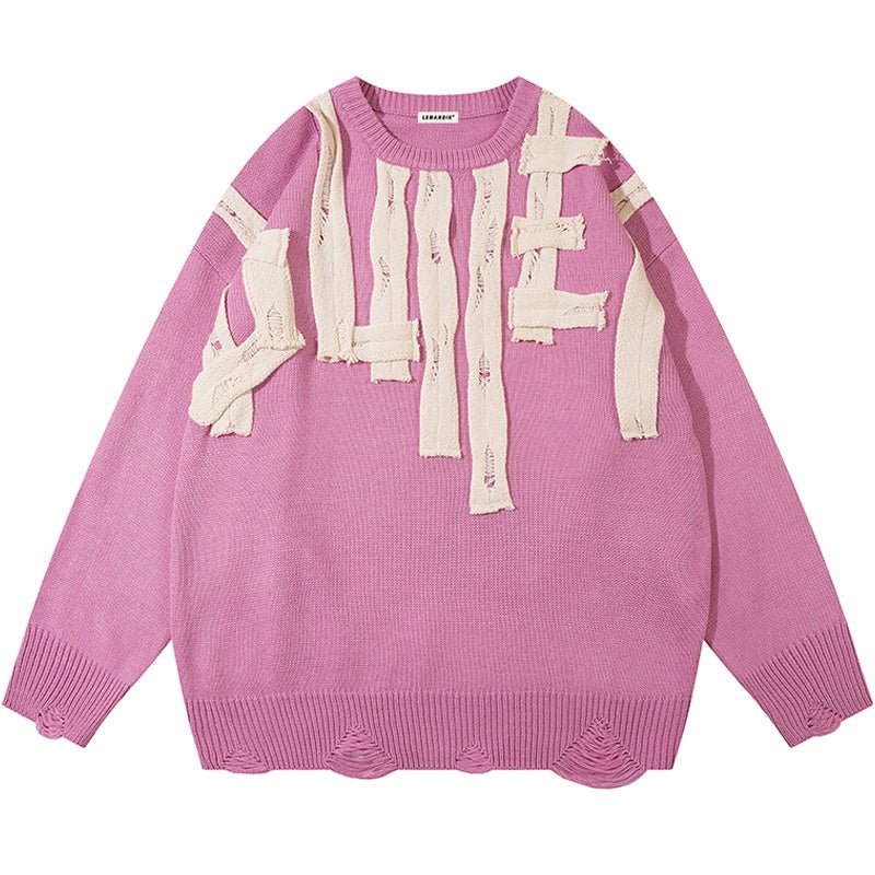 pink strip spliced sweater