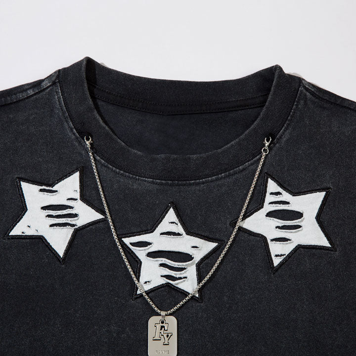star patch t-shirt with chain