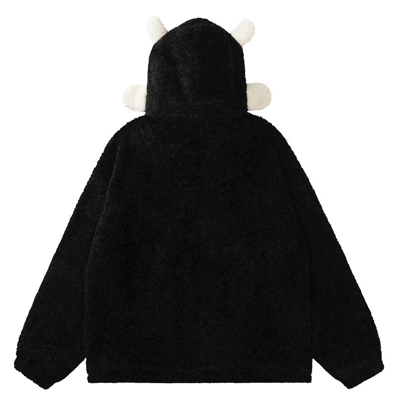 hooded sherpa jacket with sheep bag