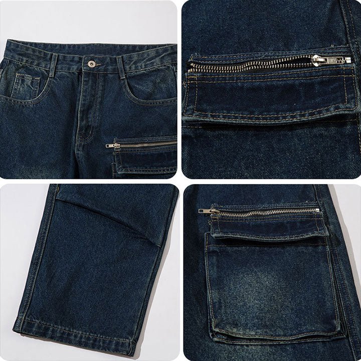 straight leg zipper pocket jeans