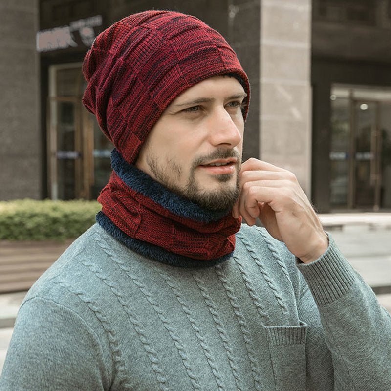 warm Woolen Knitted Cap with Scarf
