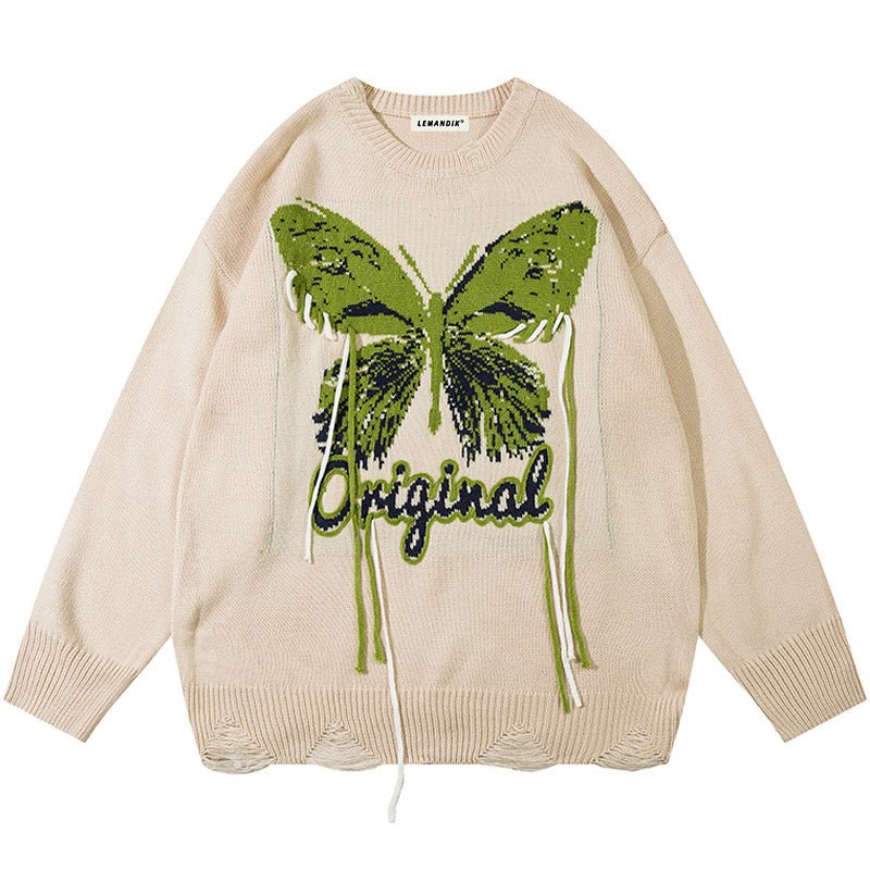 apricot butterfly crewneck sweater