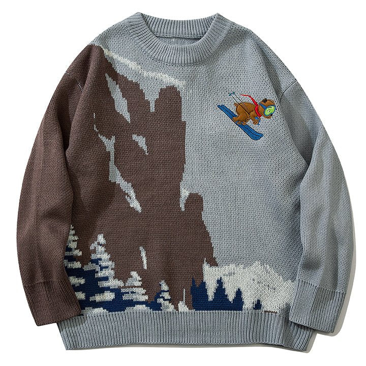 LEMANDIK® Retro Knit Sweater Ski Bear