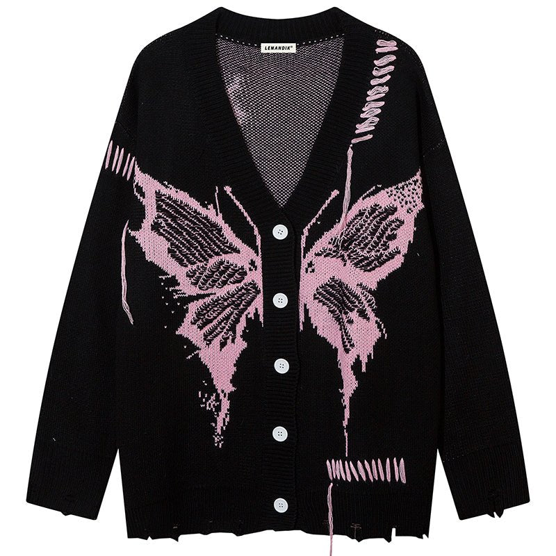 distressed butterfly cardigan sweater
