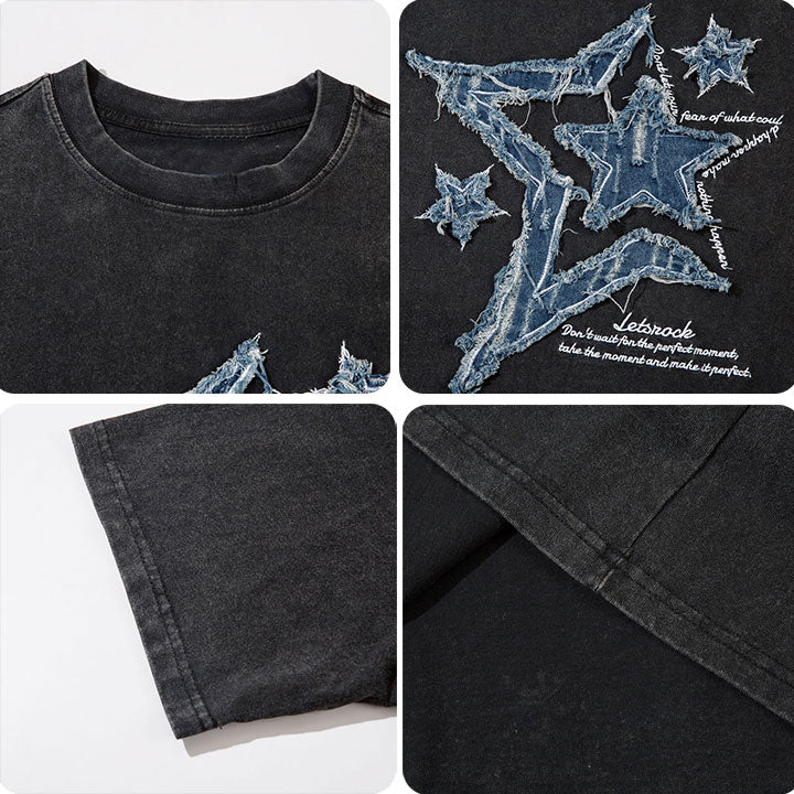 denim star patch washed t-shirt