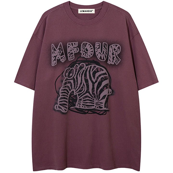 crew neck elephant print T-shirt