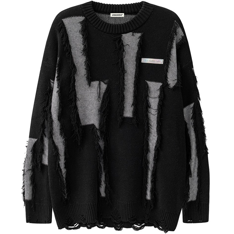 black ripped sweater