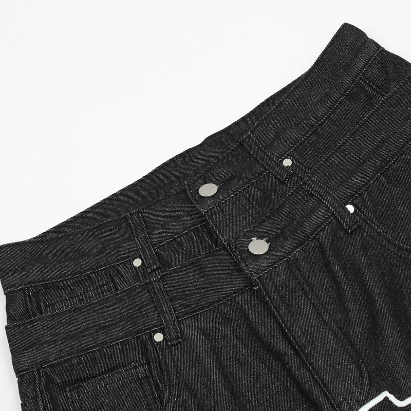 double waistband black denim jeans
