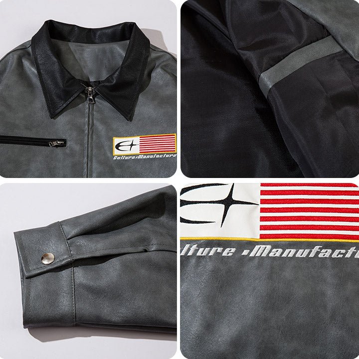 applique leather bomber jacket
