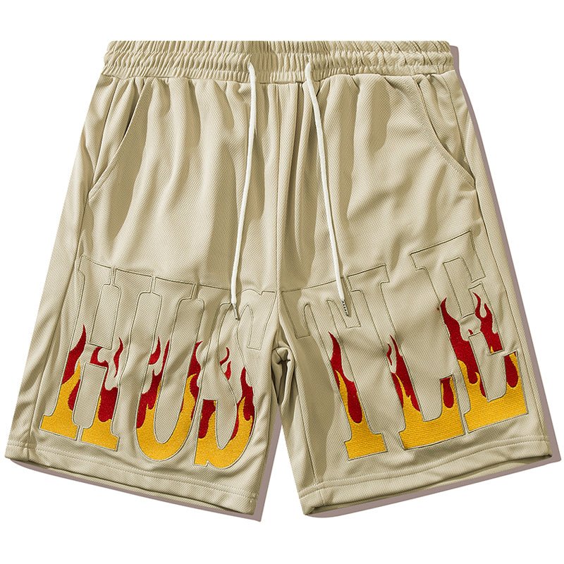 flame print drawstring shorts