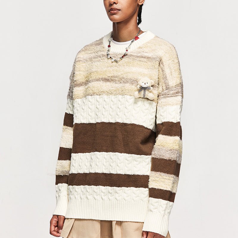 soft cable striped knit sweater