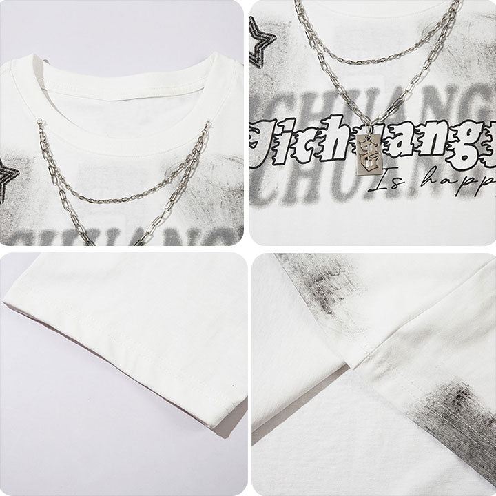 star T-shirt with letter S chain