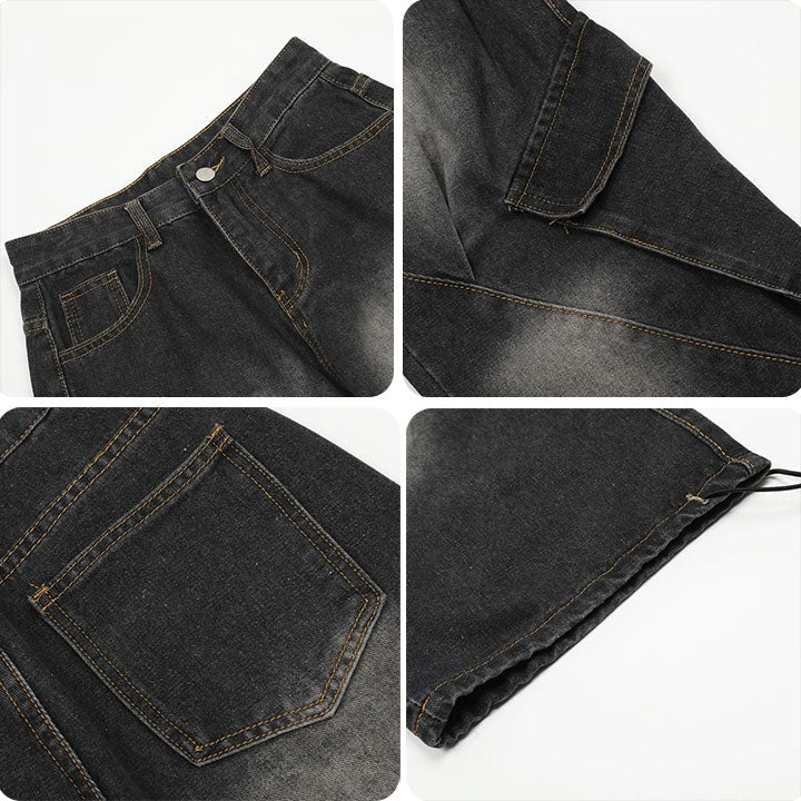 side pockets patchwork cargo jeans