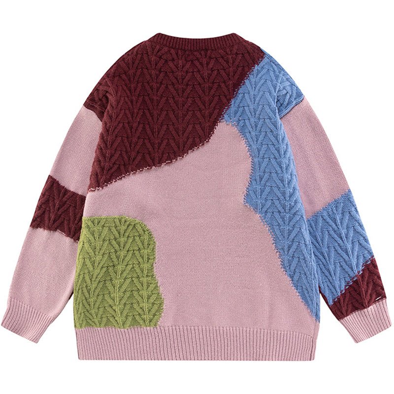 contrast color patchwork sweater