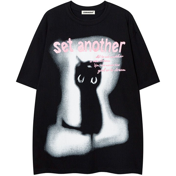 black T-shirt with black cat print