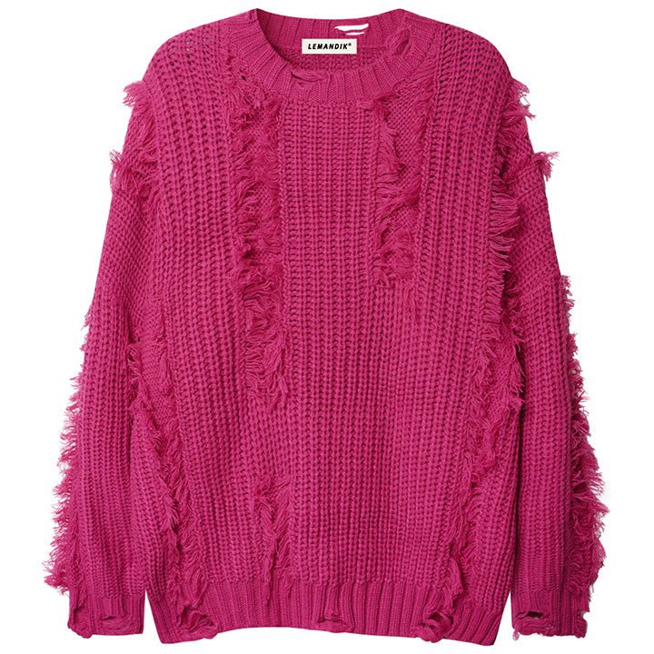 men's pink distressed sweater