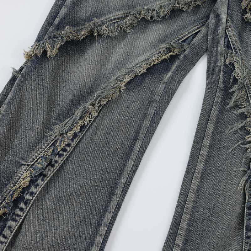 tassel patch acid washed jeans