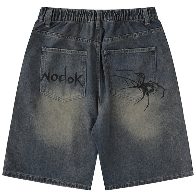 spider denim shorts