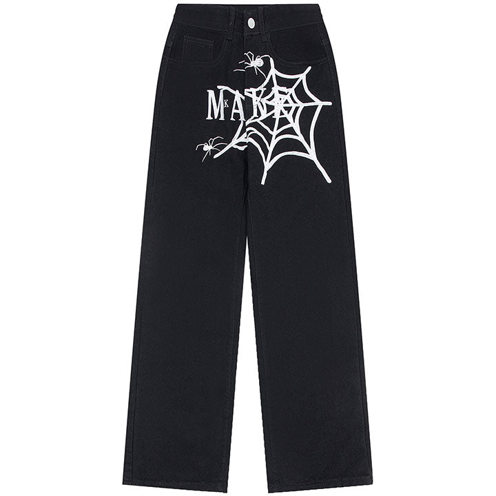 embroidery spider web jeans