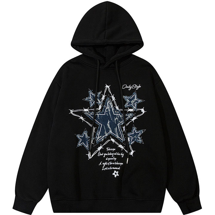 denim star patch hoodie