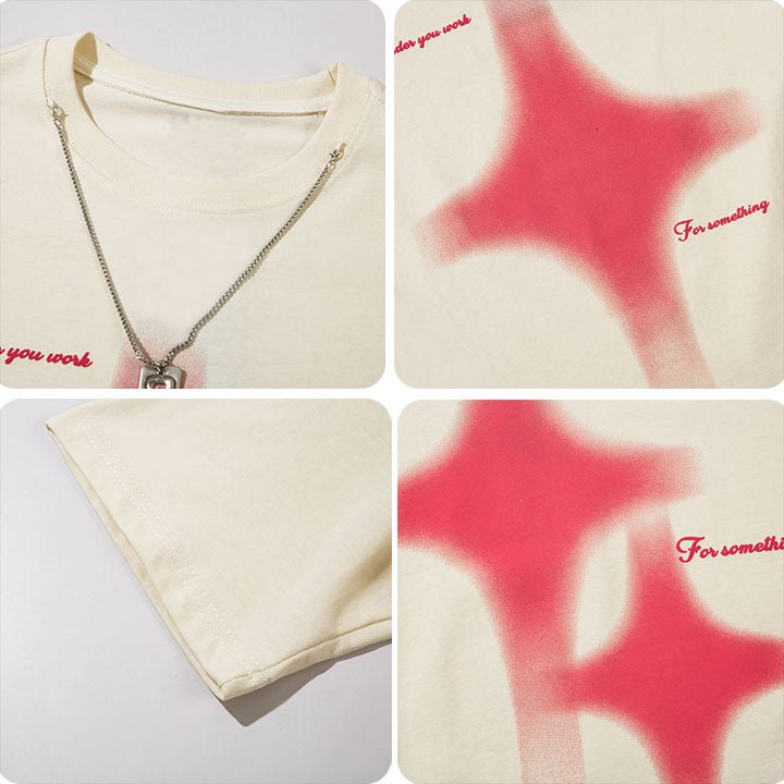crew neck star t-shirt with chain