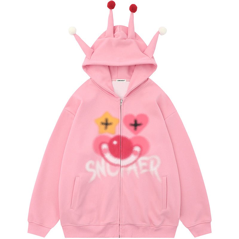 funny zipper hoodie with horns