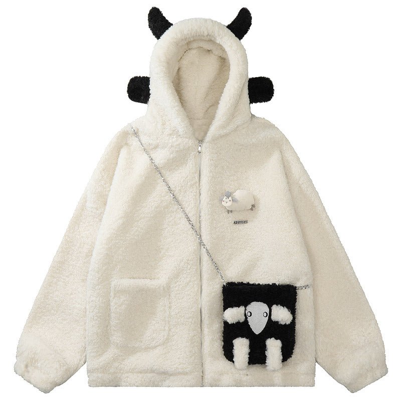Cream fur coat with sheep ear